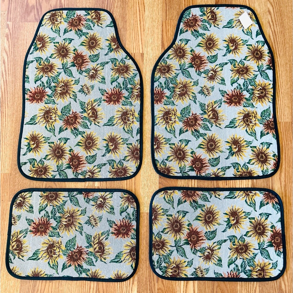 New!! Collections Etc Sunflower 🌻 Car Floor Mats Set of 4, Cute Yellow  Black